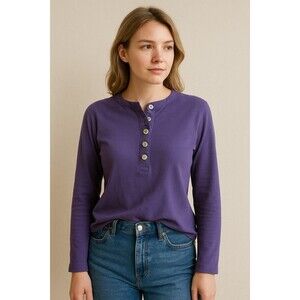 Chaps Blue Henley Top XL Womens Coastal Casual Normcore Minimalist Essential